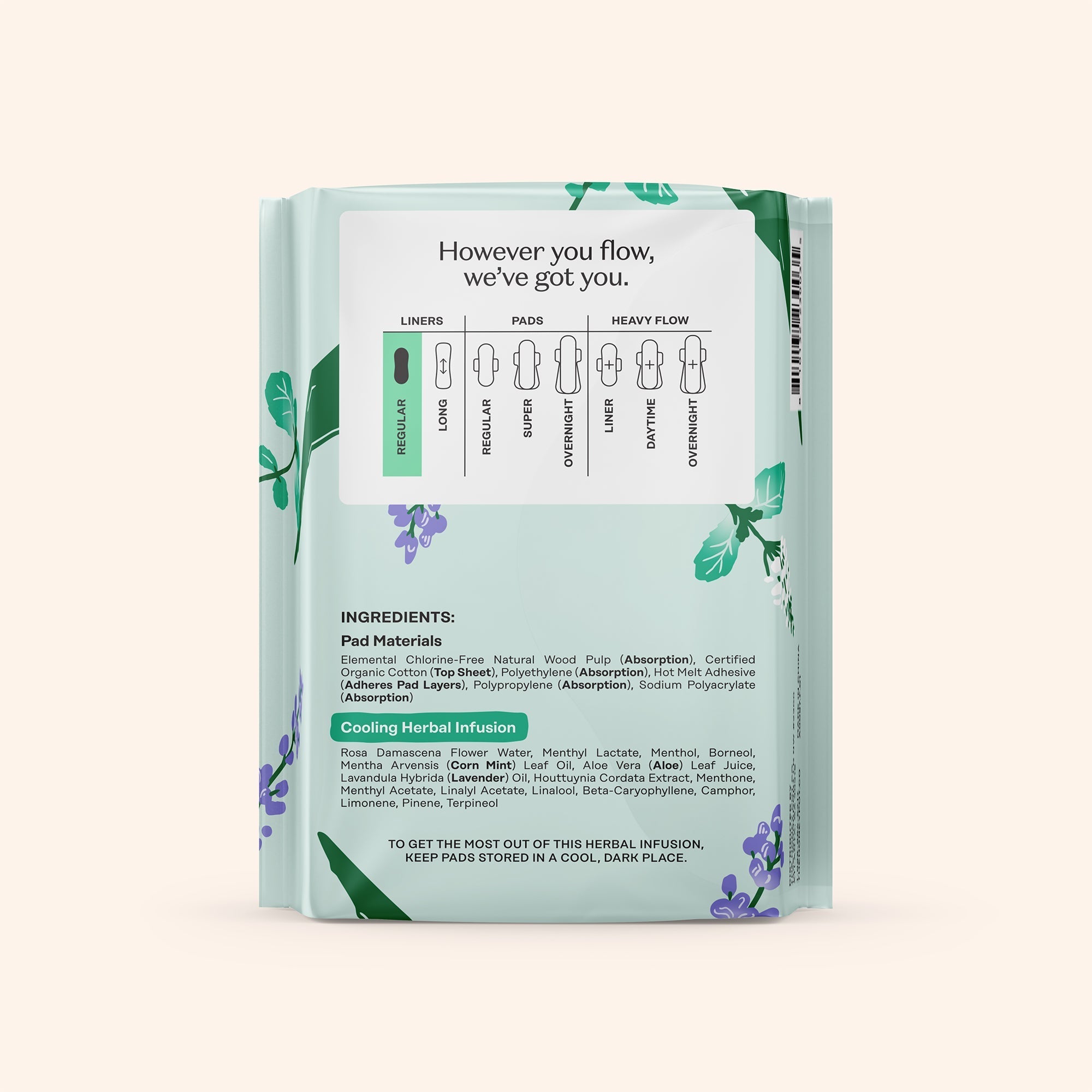Organic Cotton Cooling Herbal Infusion Regular Liners — Medium Pack