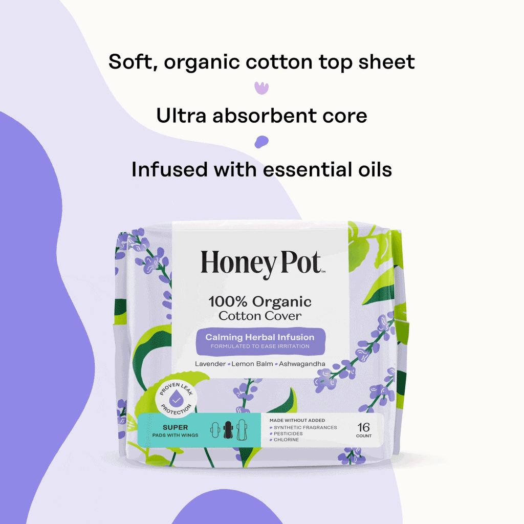 Organic Cotton Cover Calming Herbal Infusion Super Pads With Wings